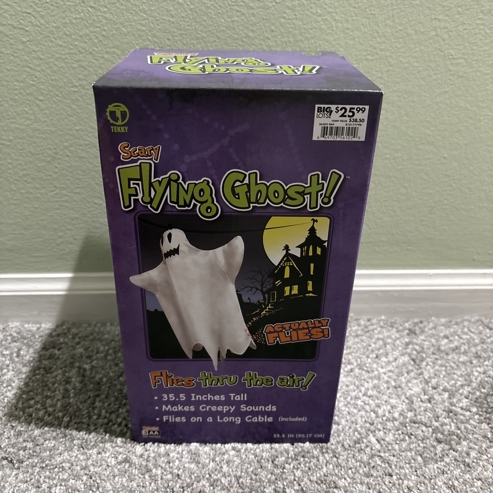 Animated Halloween Flying Ghost Creepy Sounds Flies On Cable Tekky  35.5\