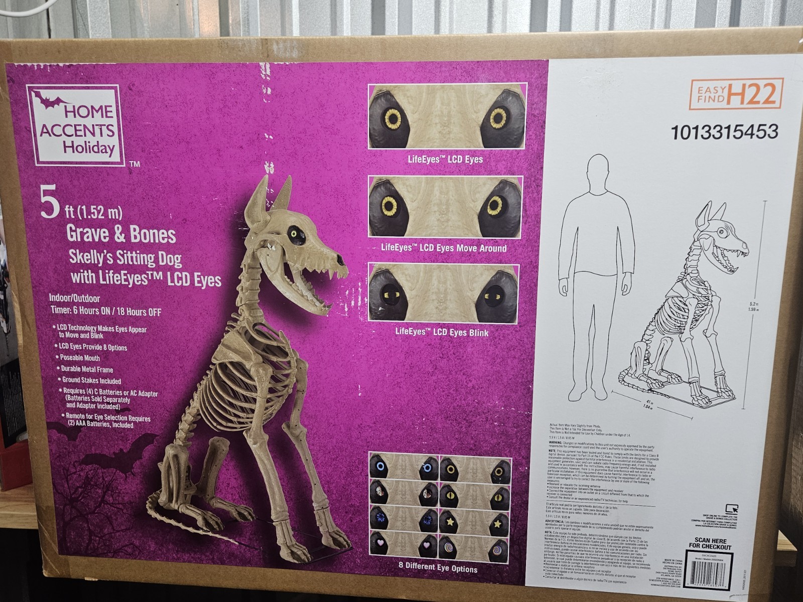 Grave & Bones 5 Ft Skelly\'s Sitting Dog with LifeEyes LCD Eyes Brand New