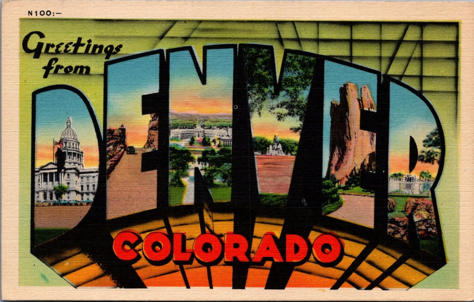 Greetings from Denver Colorado Large Letter Linen Postcard Metrocraft N100