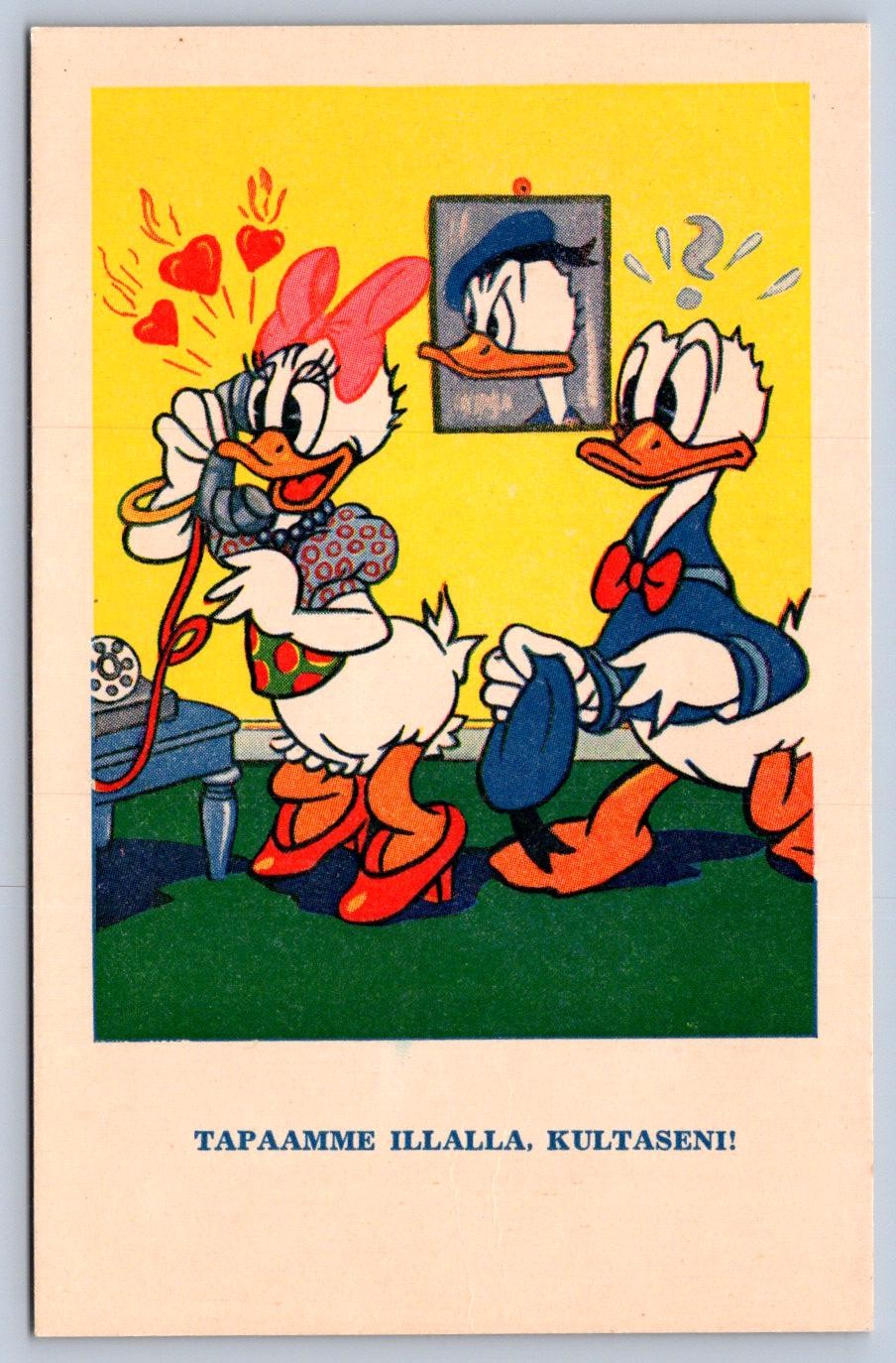 K59/ Walt Disney Postcard c1950-60s Donald Duck Daisy Duck Finland 317