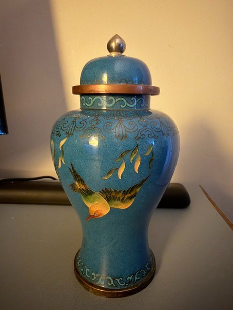 Early 20th Century Chinese Cloisonné Turquoise Metal Enamel Ginger Jar