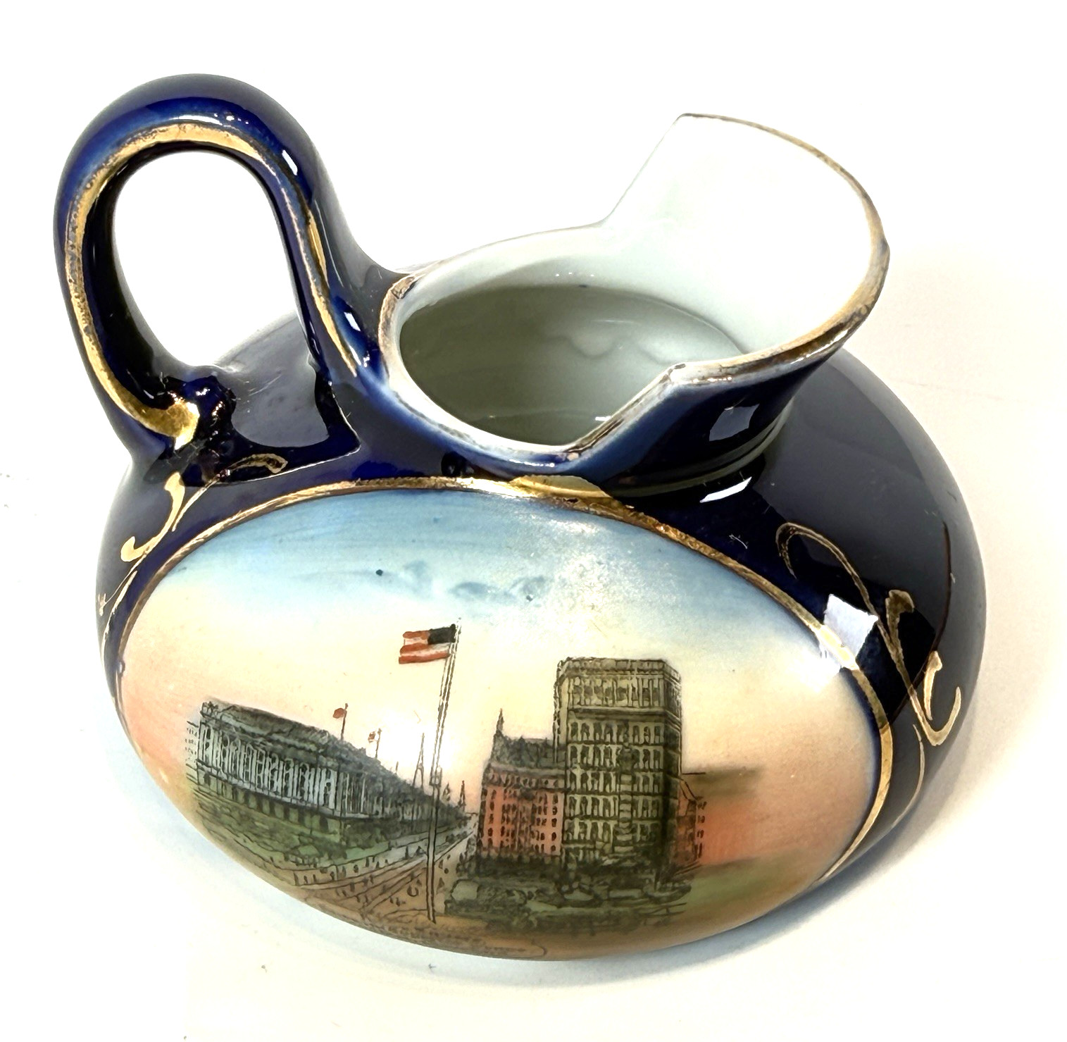 CLEVELAND OHIO OH Antique Souvenir PUBLIC SQUARE Cobalt Trinket China Creamer
