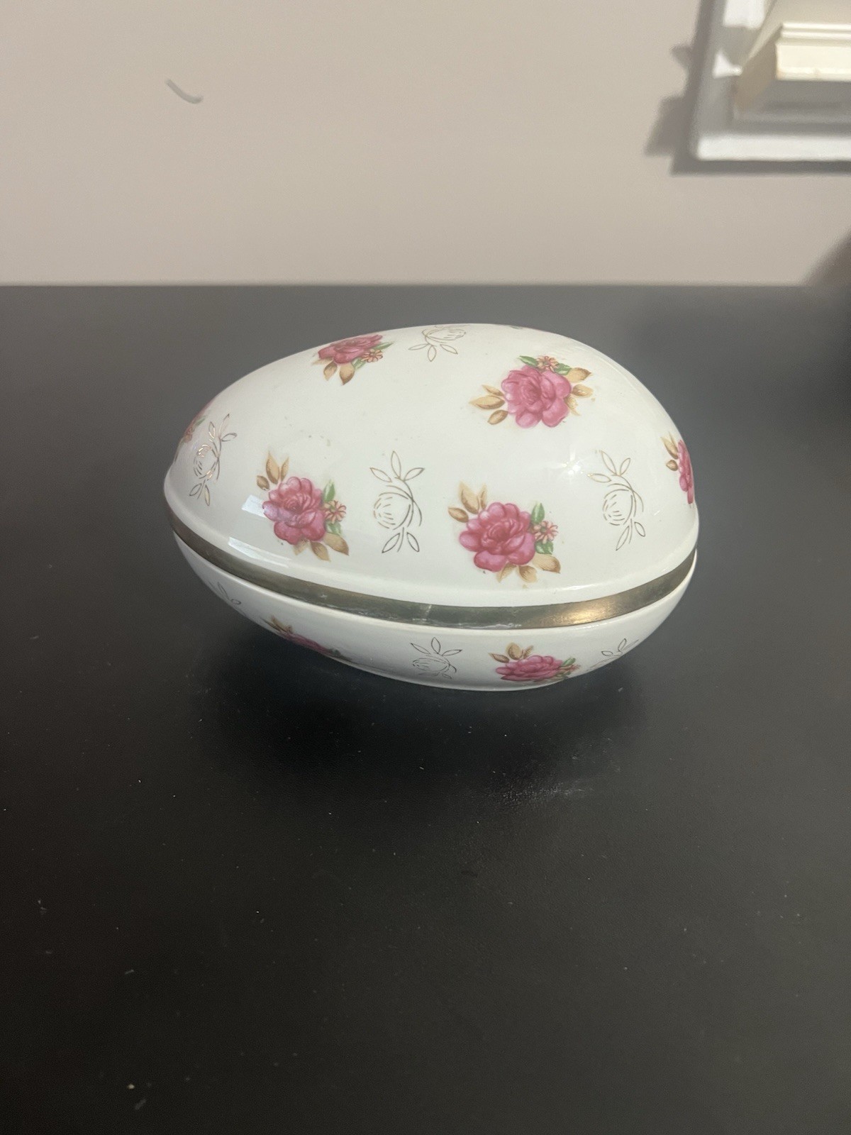 Vtg Shackman Egg Shaped Porcelain Trinket Box Japan Easter Floral Vanity C7 Vtg Shackman Egg Shaped Porcelain Trinket Box Japan Easter Floral Vanity C7