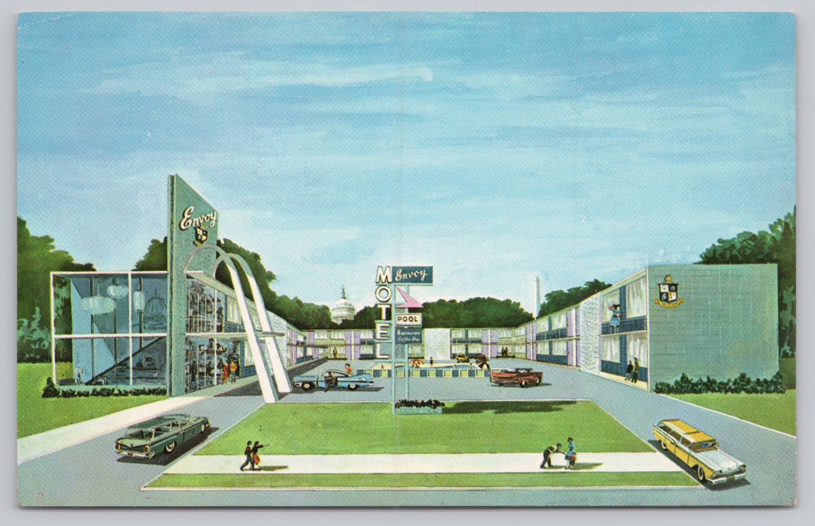Postcard Washington DC Envoy Motel Exterior Artist View Unposted Chrome T442