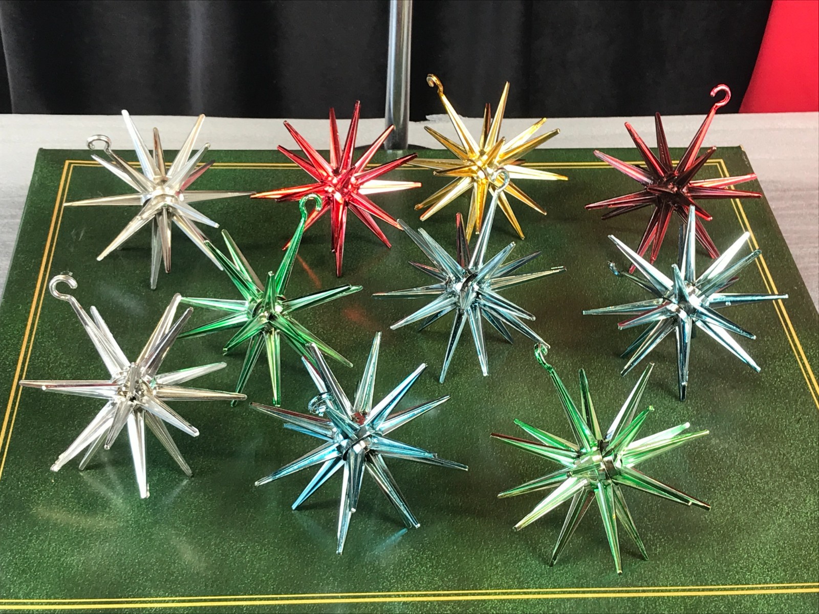 Lot of 10 Vintage MCM Bradford ATOMIC SPUTNIK Metallic Star Ornaments