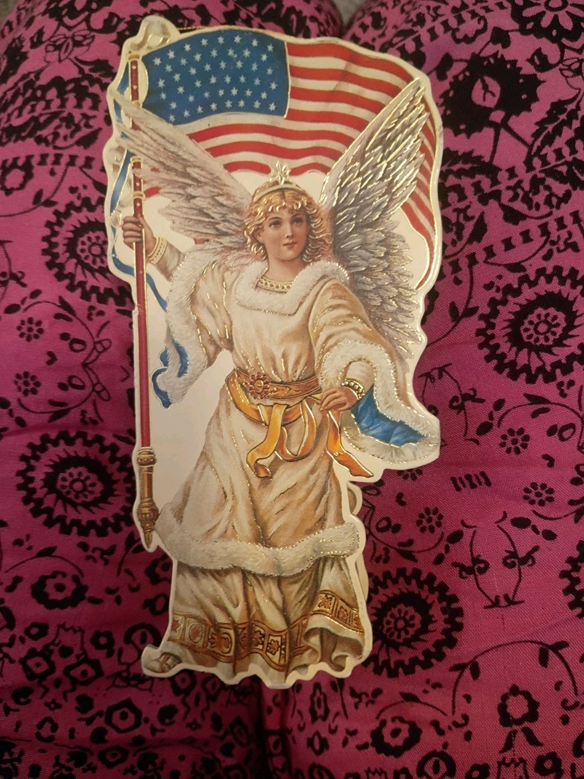 Vintage 1986 Merrimack Patriotic Angel Die Cut Ornament Favor Box
