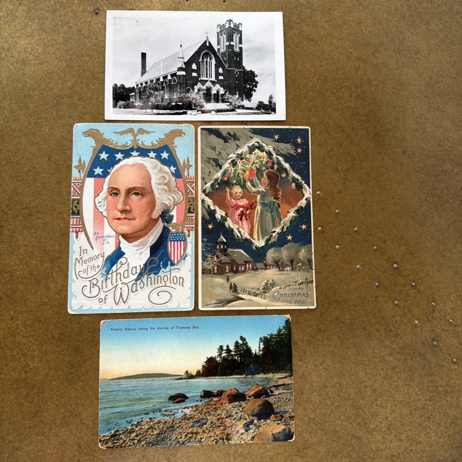 4 Antique Vintage Postcards RPPC Iowa George Washington Christmas Michigan