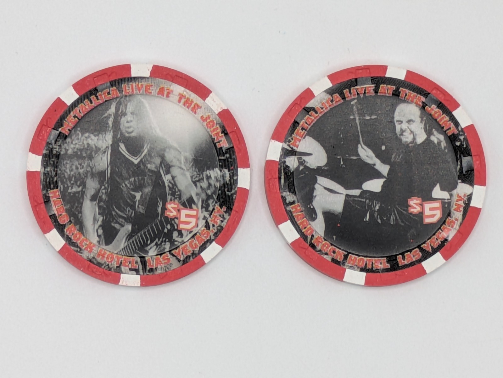 (2) $5 Hard Rock (LV) Casino Chips, Metallica (Trujillo/Ulrich), Uncirculated