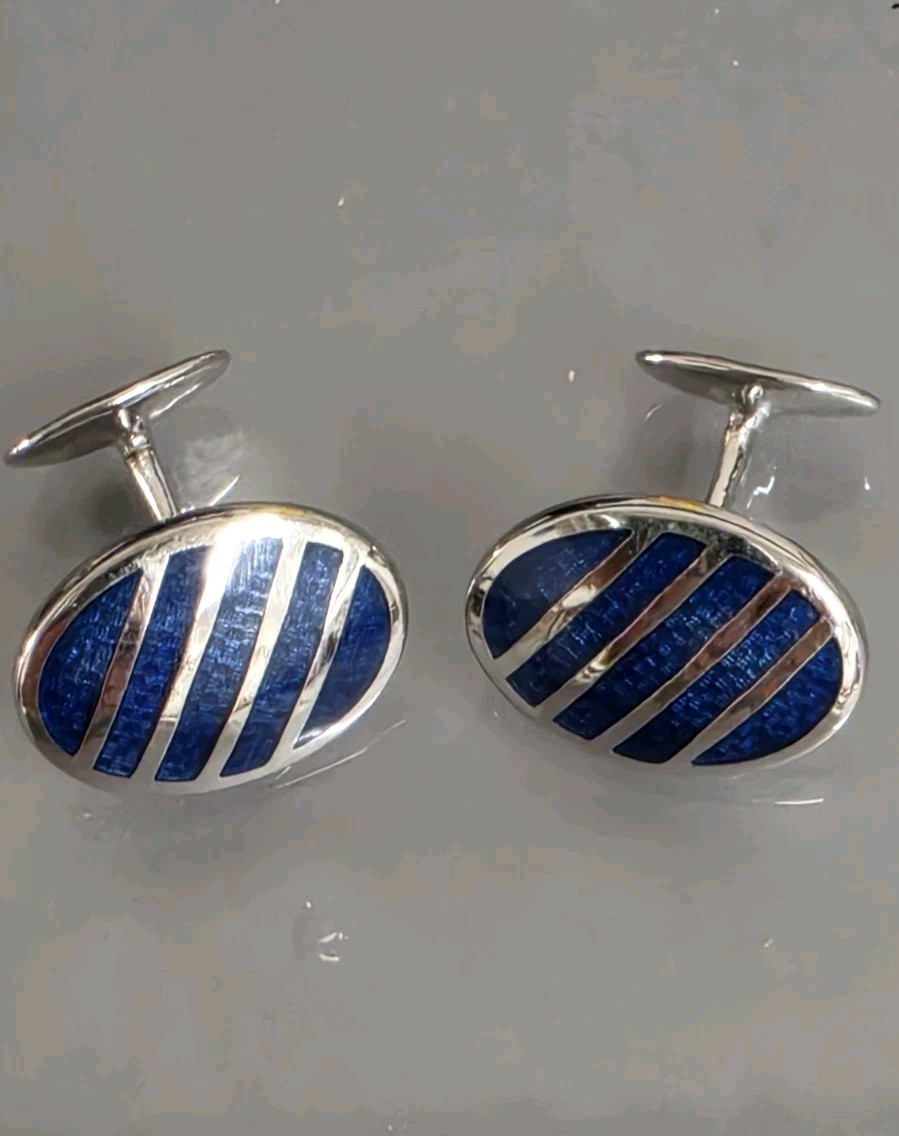 S.T. Dupont Paris Vintage Sterling Silver 925 Cufflinks Blue Enamel Oval