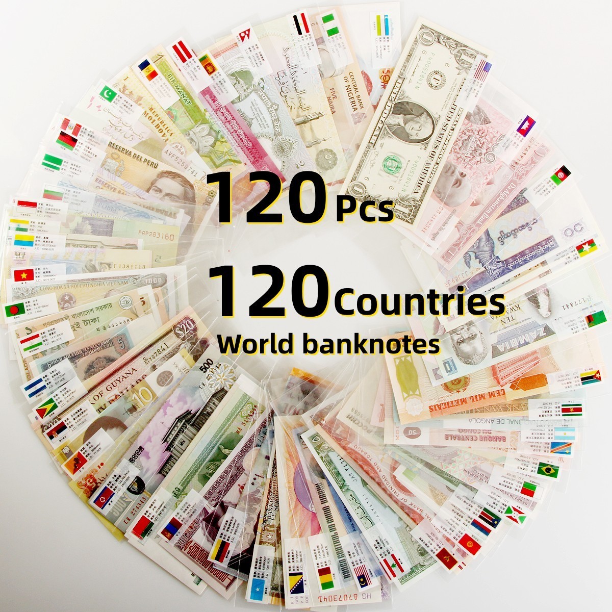120 Different Countries World Banknotes Collection Currency UNC Set Paper Money