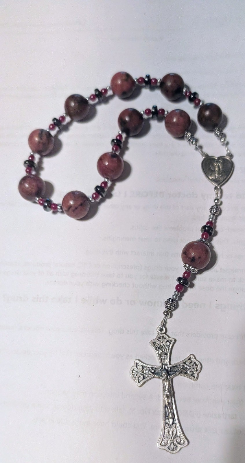 Wall Rosary, Black Lace Rhodonite