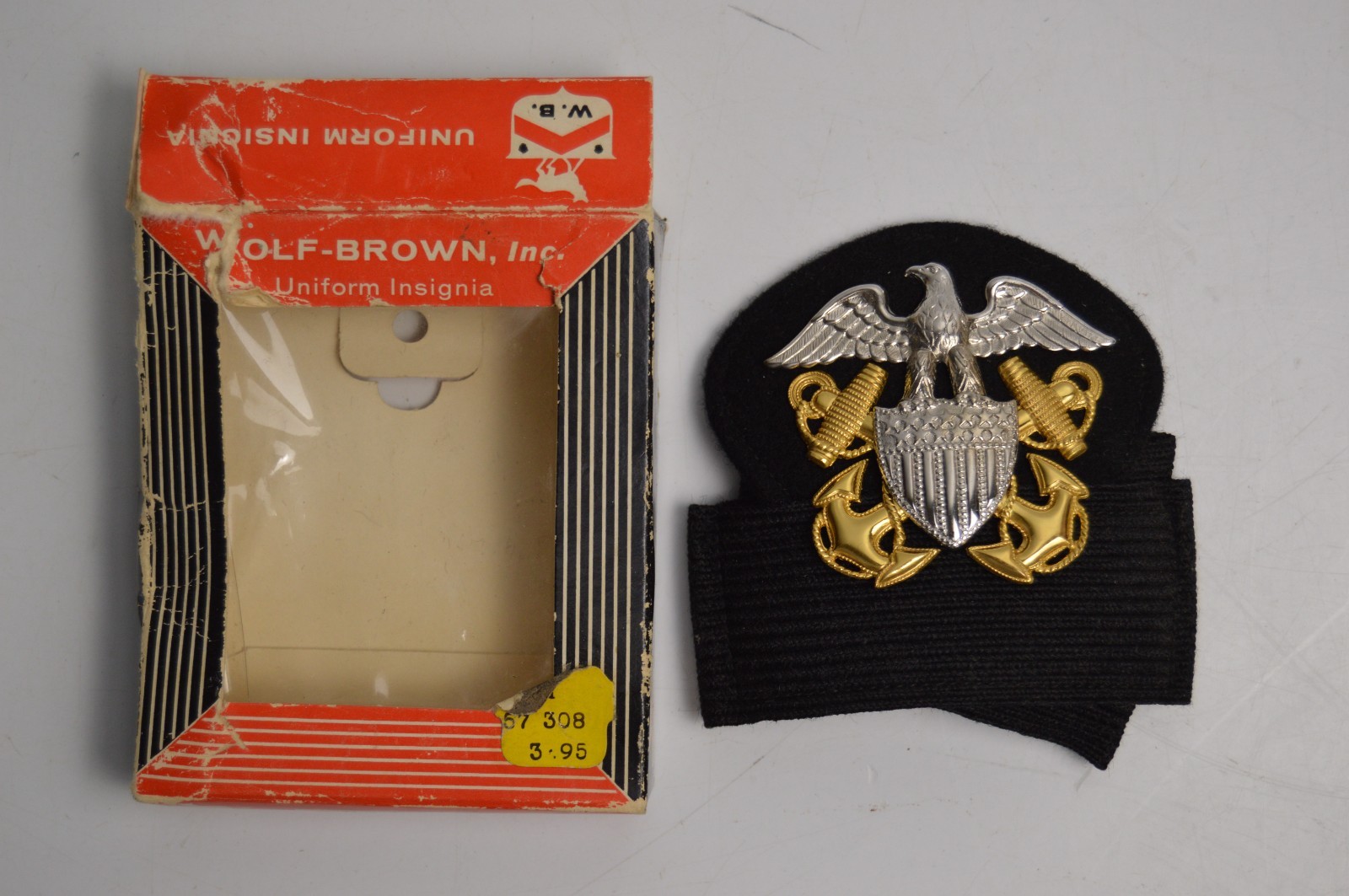 Vtg US Navy Officer Cap Badge Wolf-Brown USA 1/20th 10 KG & Sterling Silver NEW
