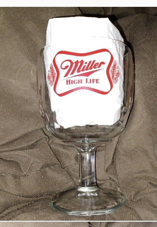 Vintage Miller Beer Goblet Thumbprint Thick Heavy Glass 6 1/8” High Life