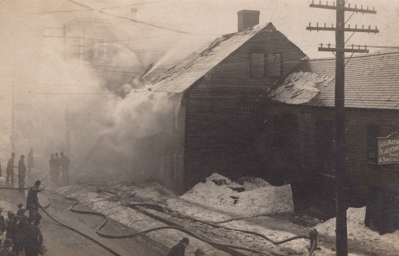 Bellows Falls VT Fire 1908 RPPC Firemen Blacksmith Shop Real Photo Postcard
