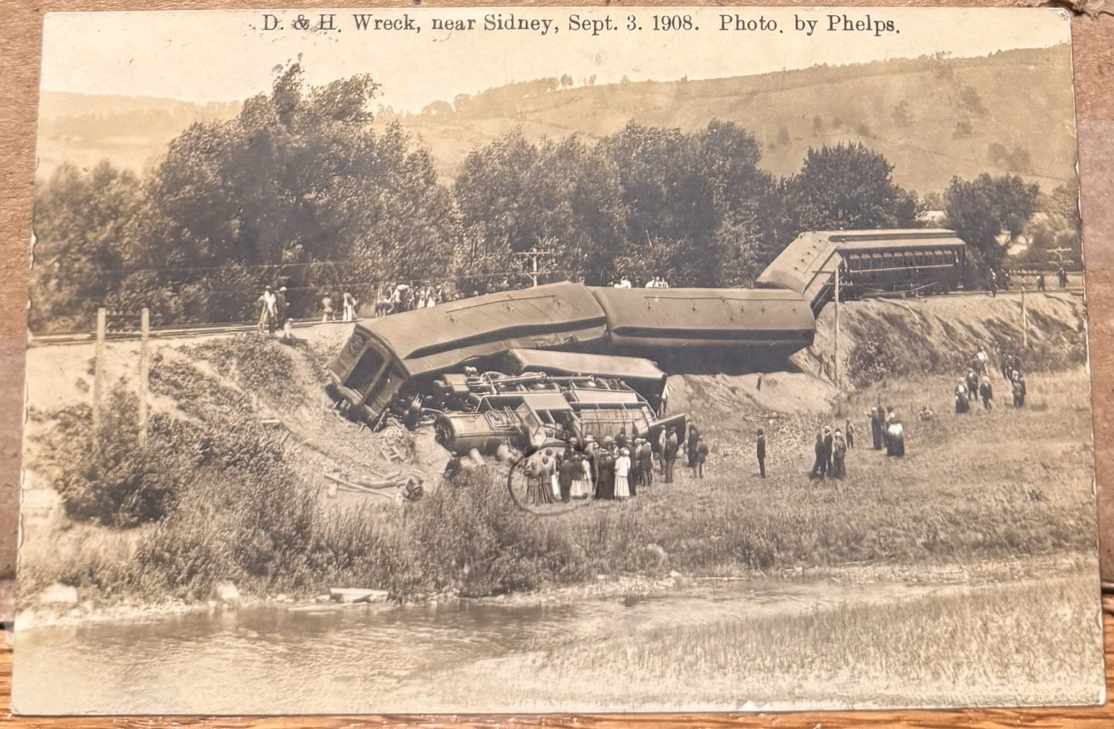 9-3-1908 Sidney NY, D. & H. Wreck Train, Delaware County, RPPC Photo Postcard