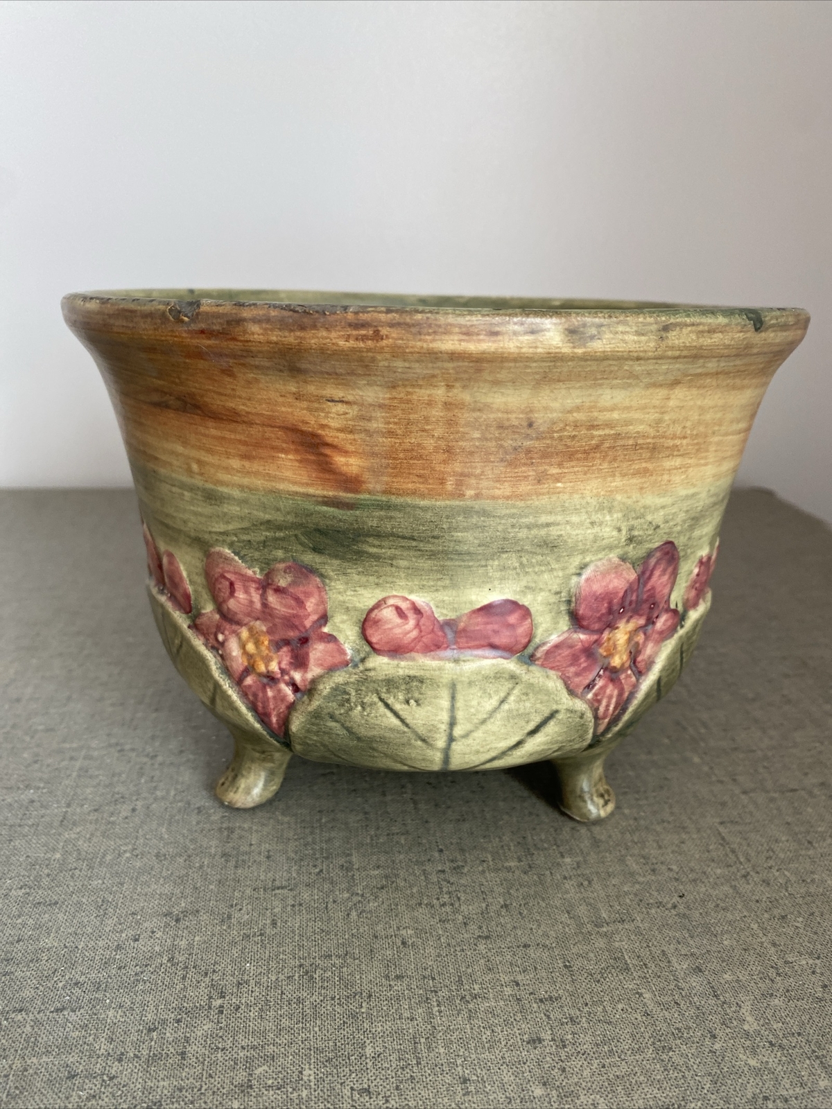 Weller Pottery 3 Footed Jardiniere Flemish Floral Design Vintage Antique