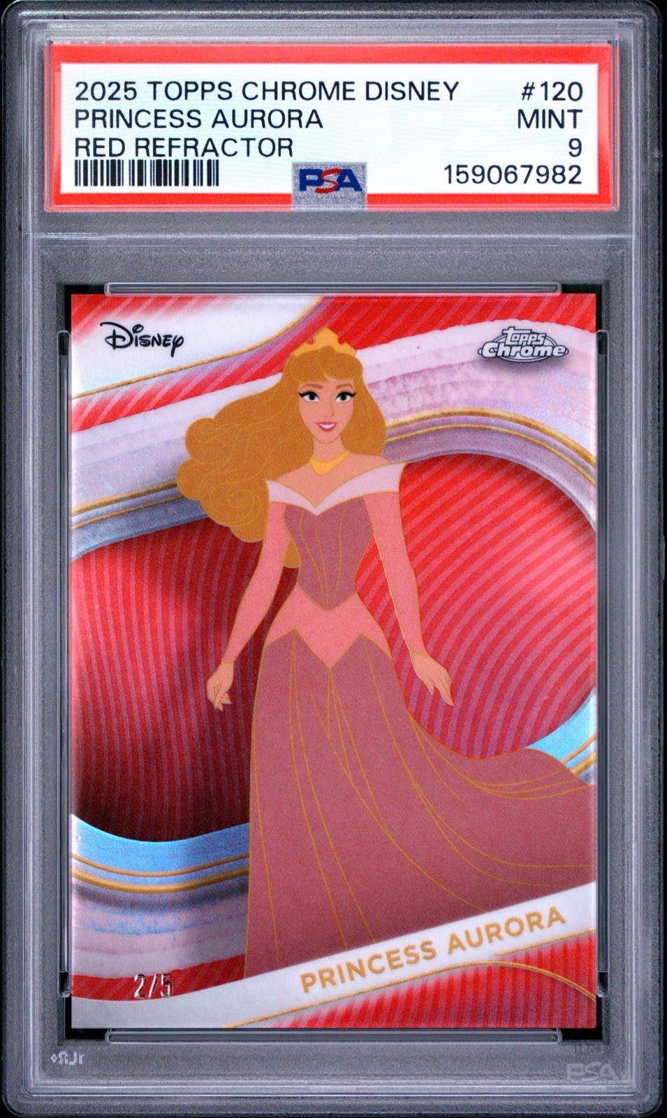 2025 TOPPS CHROME DISNEY #120 PRINCESS AURORA RED /5 PSA 9