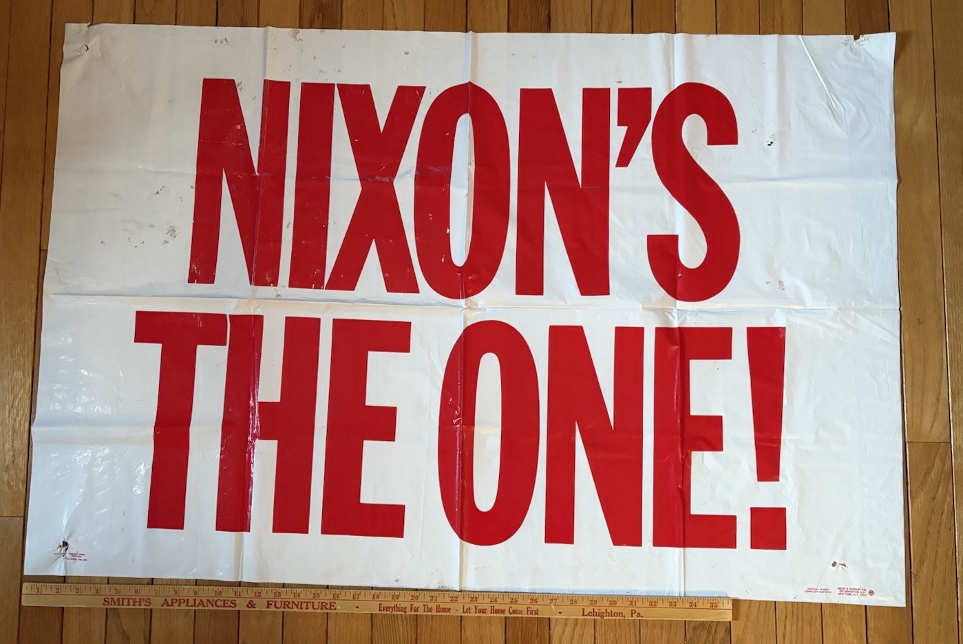 1968 Richard Nixon's The One Original Campaign Poster Banner 44x29 Feely NY