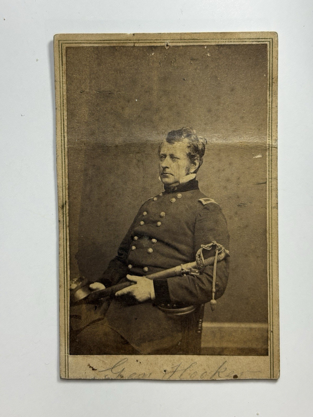 Vintage 1862 Civil War CDV Union General Joseph Hooker w/ Sword - by Brady
