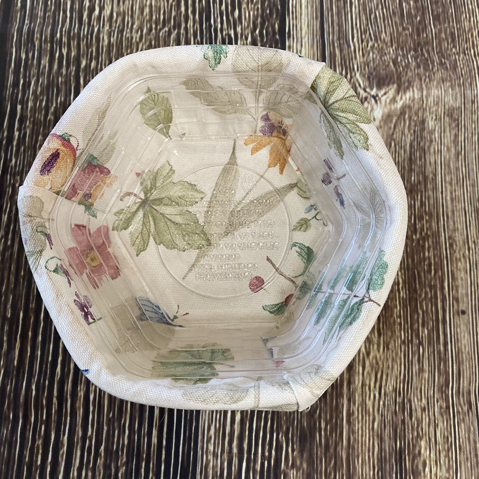 Vtg Longaberger 6 in Hexagon Basket with Floral Liner & Plastic Protector 2001