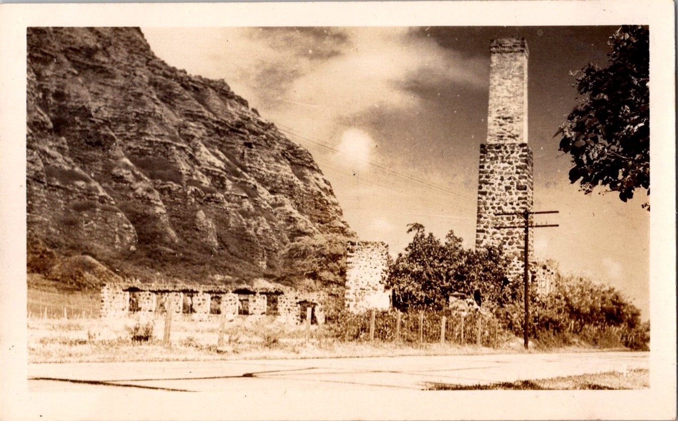 Vintage Photograph Old Stone Chimney Ruins Mountain Road Sepia Tone Landscape