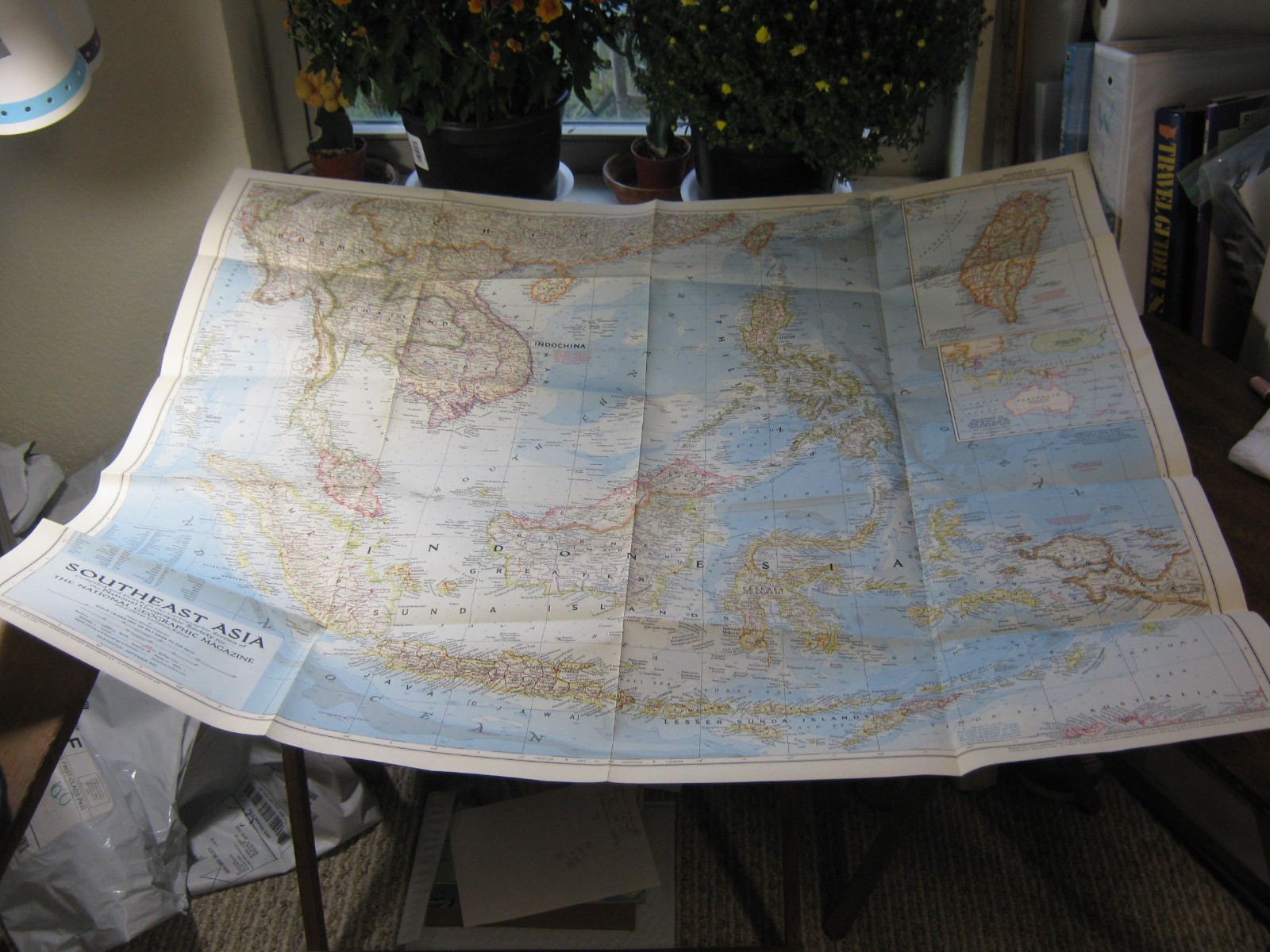VINTAGE SOUTHEAST ASIA WALL MAP National Geographic September 1955