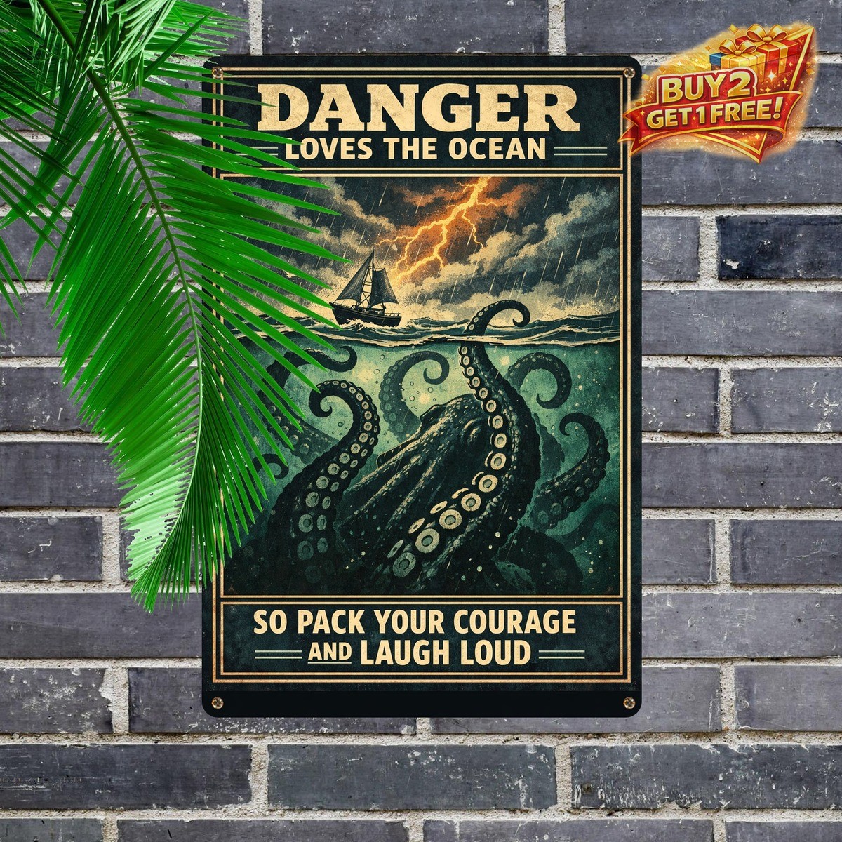 Funny Octopus Everything Will Kill You Bathroom Quote Tin Sign 8x12 Decor