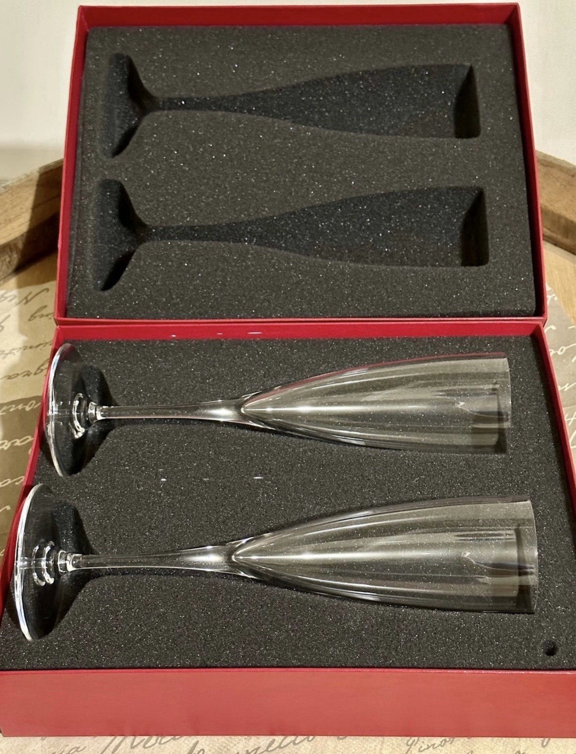 Baccarat Clear Stemmed Champagne Flutes-Set of 2 in original Box. ($430 New)