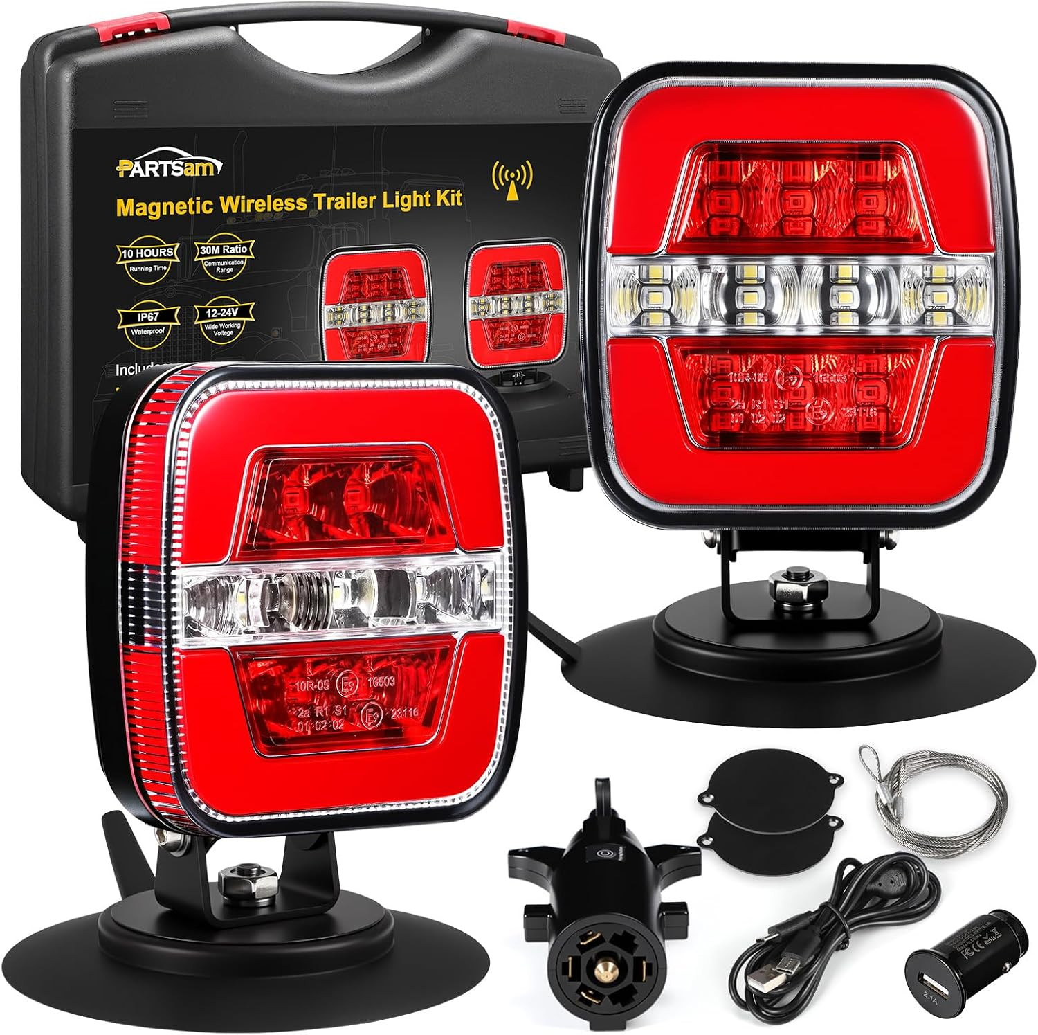 Wireless Trailer Light Kit, Portable Magnetic LED Tow Lamp, Stop Brake Turn Reve