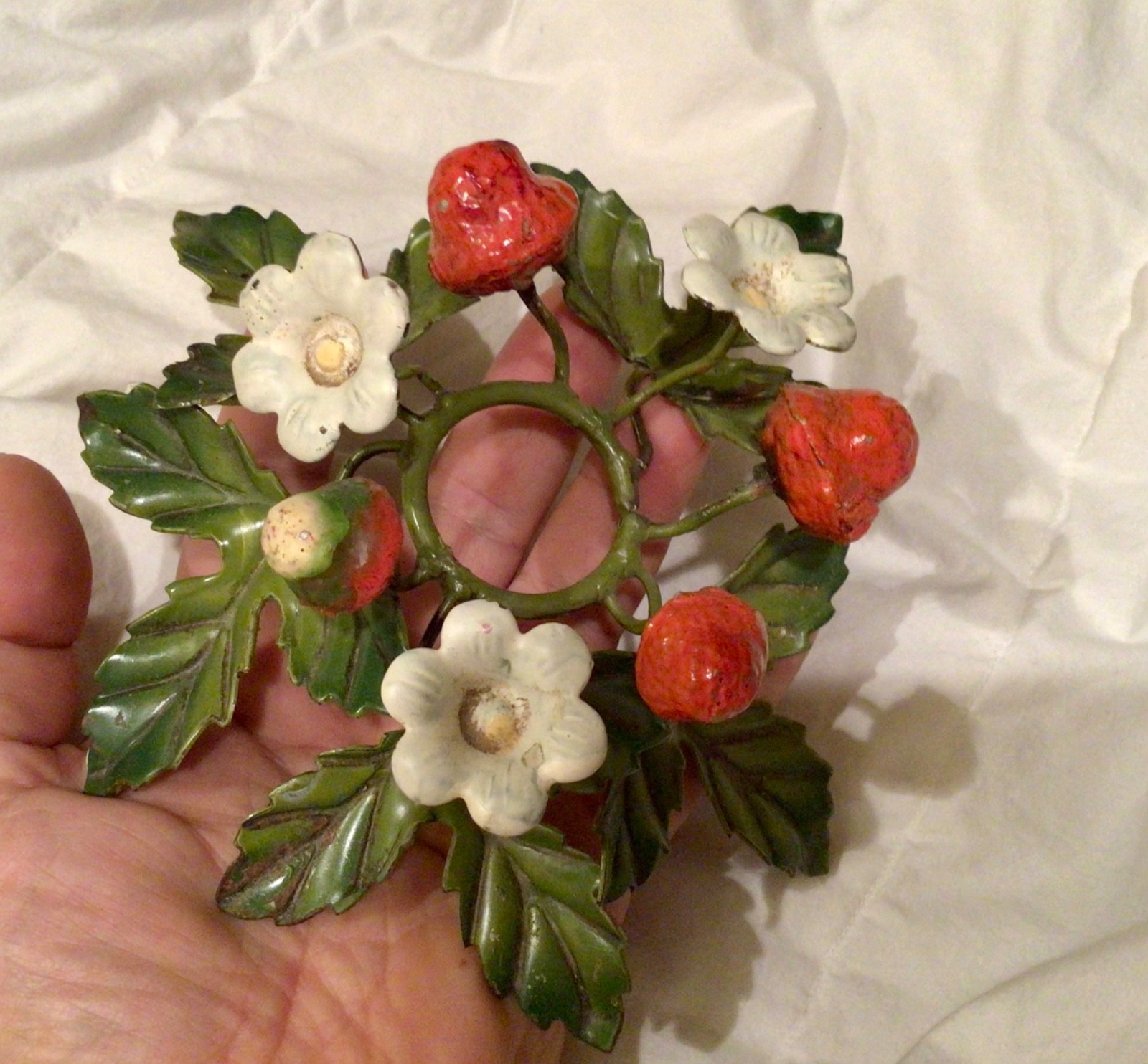 Vtg Italian Tole Strawberry Candleholder Toleware Cottagecore Shabby Chic