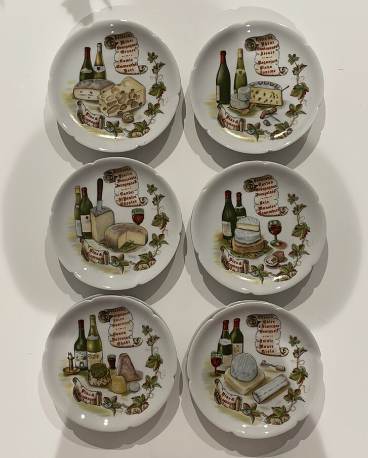 Vintage ROCHARD LIMOGUE French Wine & Cheese Horderve Plates-SET 12 pcs 