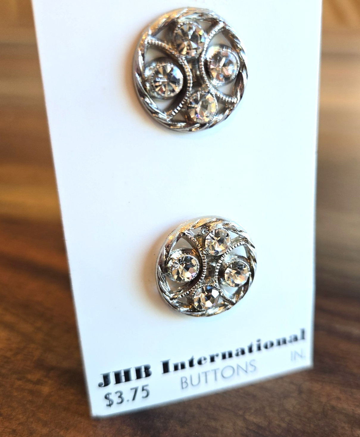 RARE VINTAGE J H B INT'L Gold Tone Crystal Pave Buttons On Card 1980s-1990s