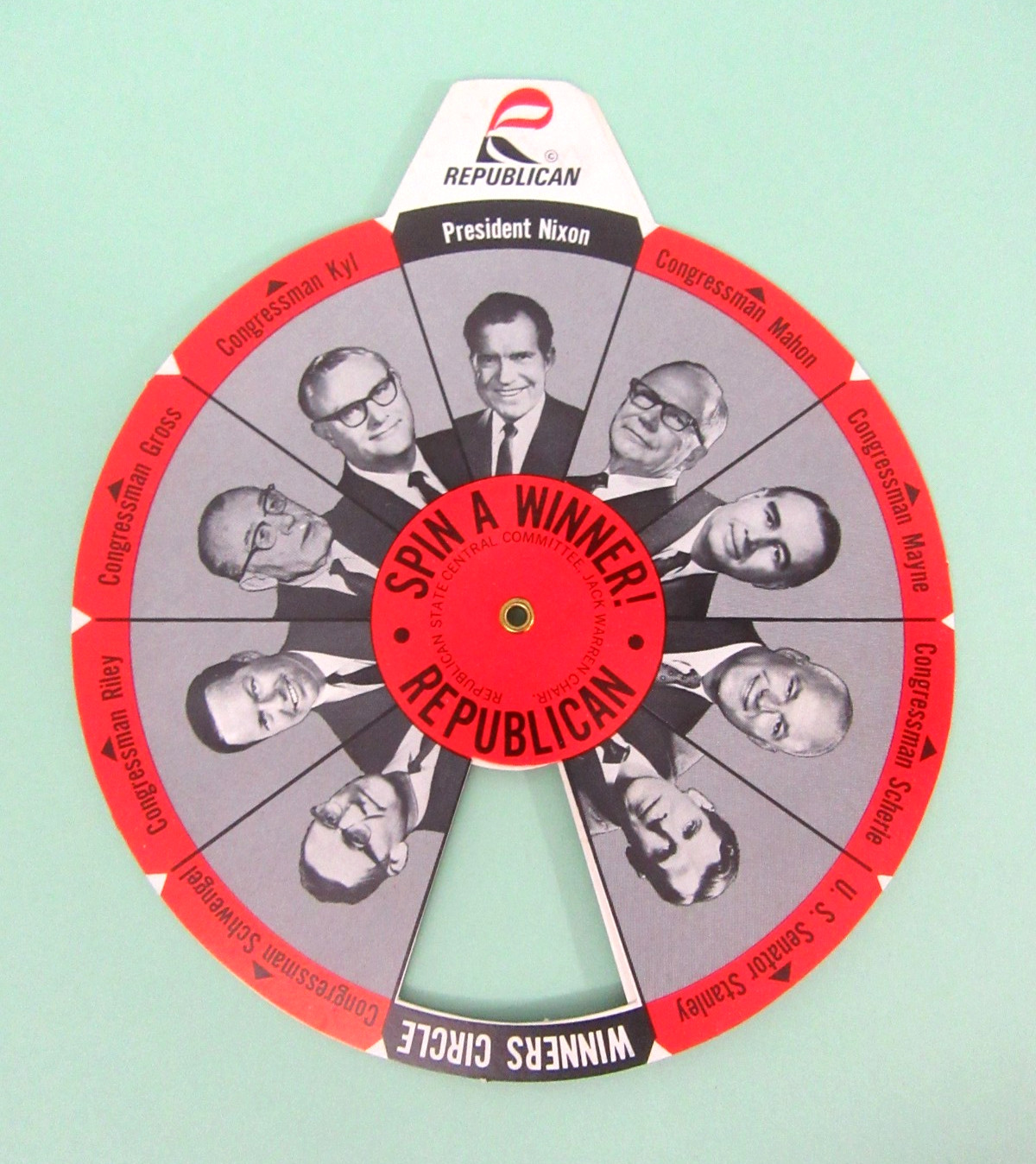 Vintage 1968 Richard Nixon & Sprio Agnew Spin a Winner Republican Voting in Iowa