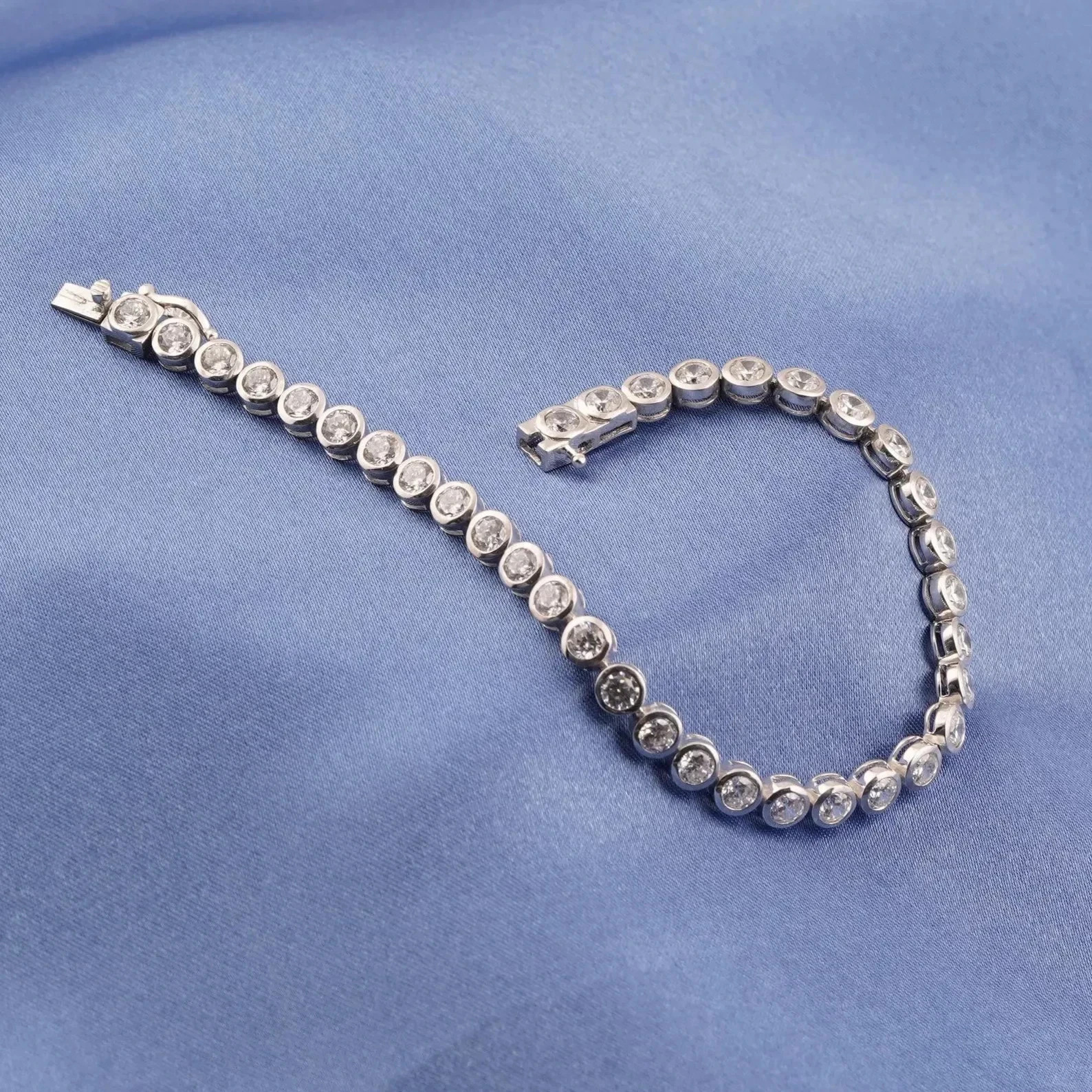 Bezel Set Diamond Tennis Bracelet Jewelry In 14K White Gold Plated 7.5\'\' women\'s