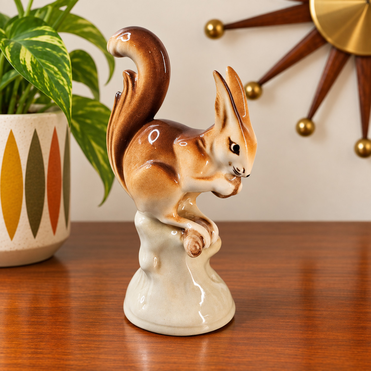 Vintage Royal Dux Czechoslovakia Porcelain Red Squirrel Figurine on Tree Stump