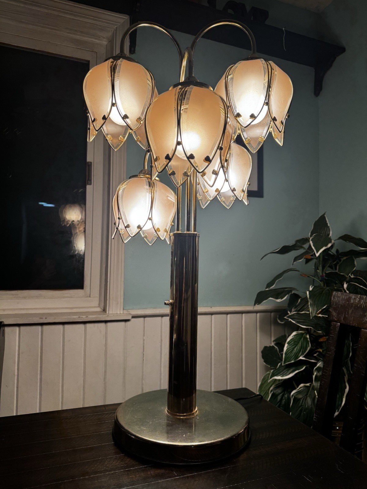 Rare Vintage 5 Arm Tulip Table Lamp 