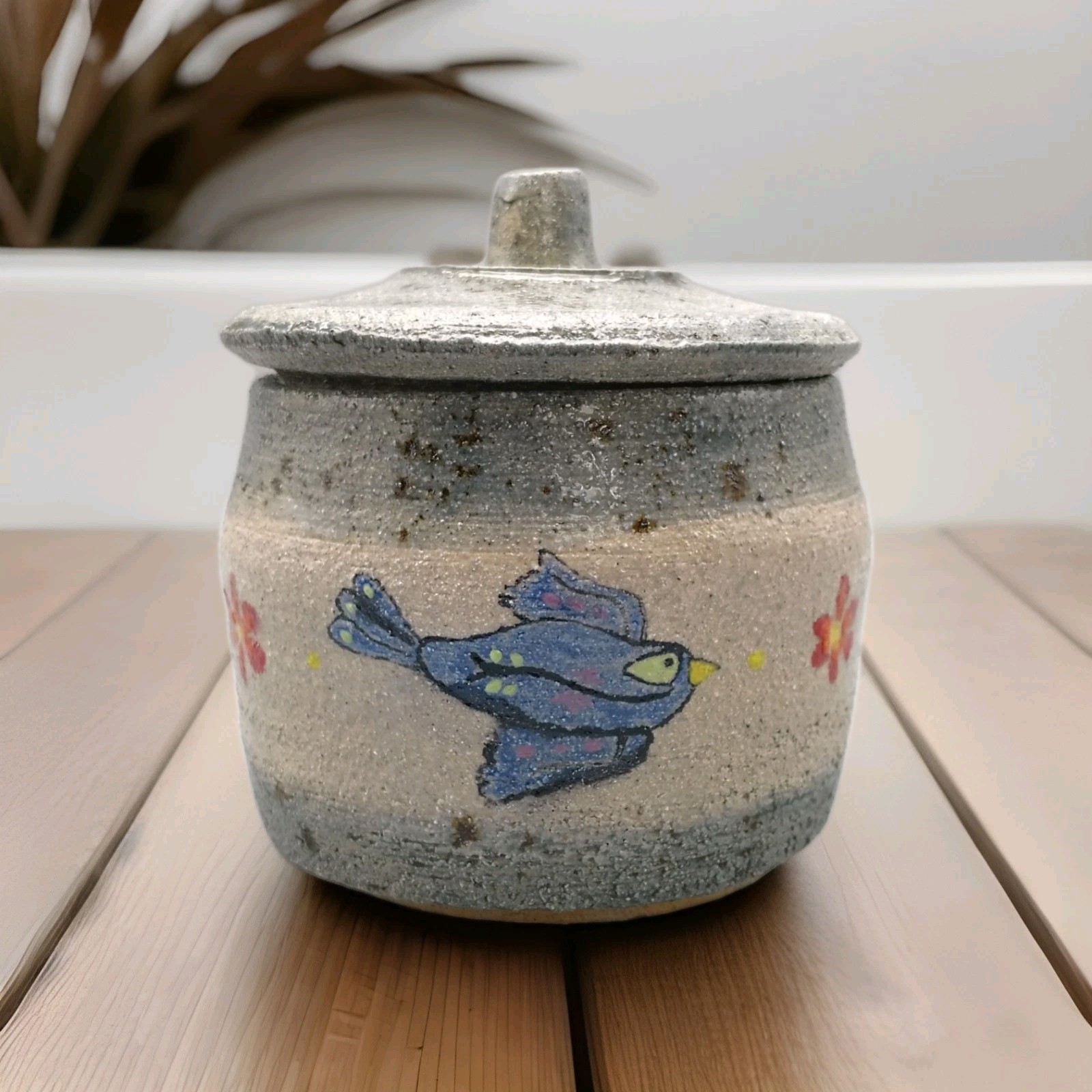 Handmade Whimsical Pottery Jar –Folk Art Ceramic with Lid