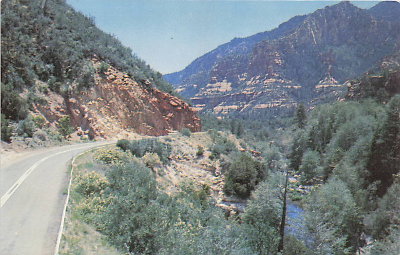 Postcard AZ: Highway Through Oak Creek Canyon, Northern Arizona