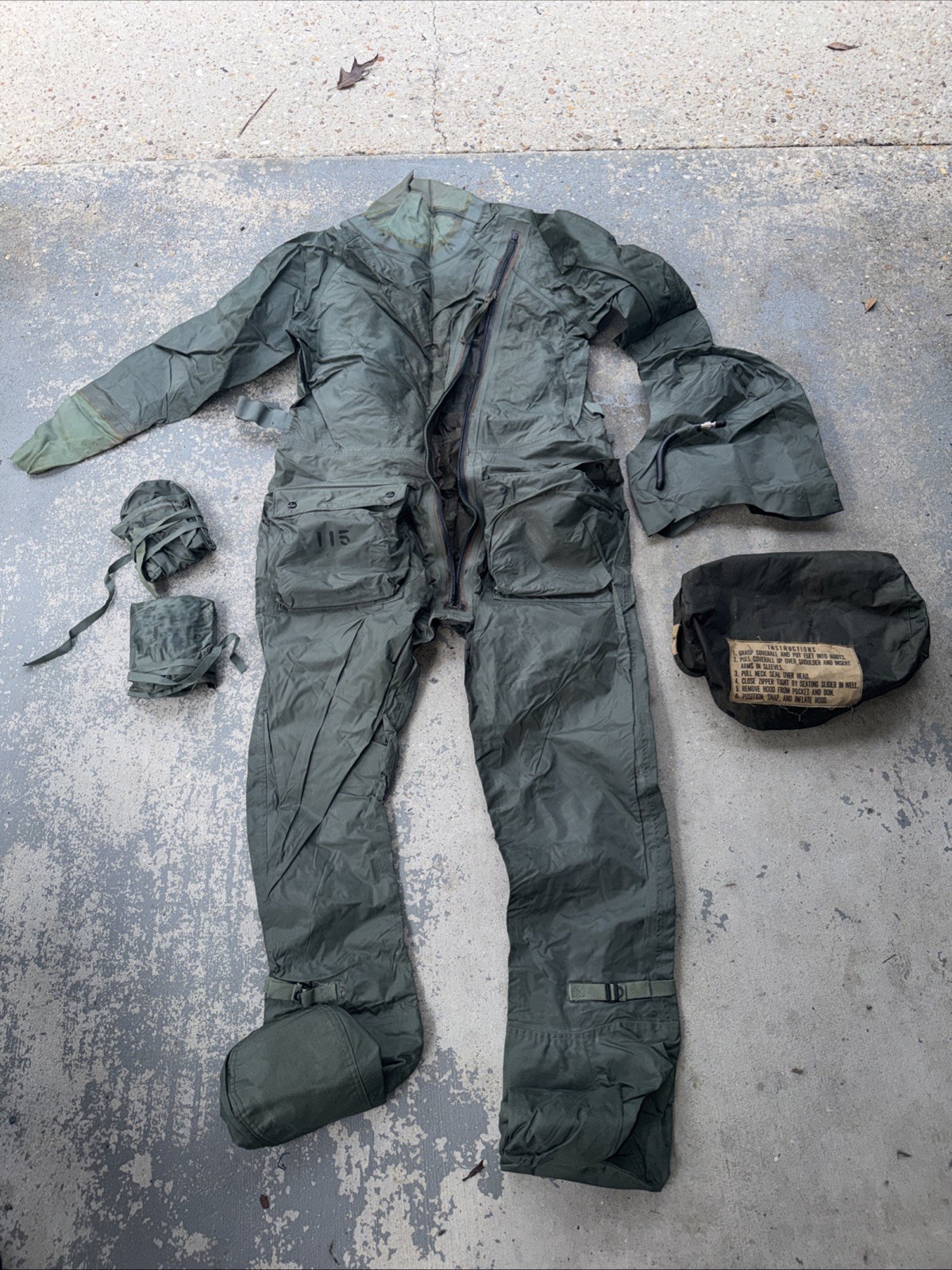 Vintage 1965 USAF CWU-16/P Flying Anti-Exposure Survival Suit w/ Hood & Bags