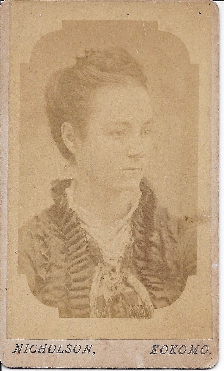 Antique CDV Photo Pretty Woman Girl Ruffle Dress Nicholson Kokomo Indiana 1860s