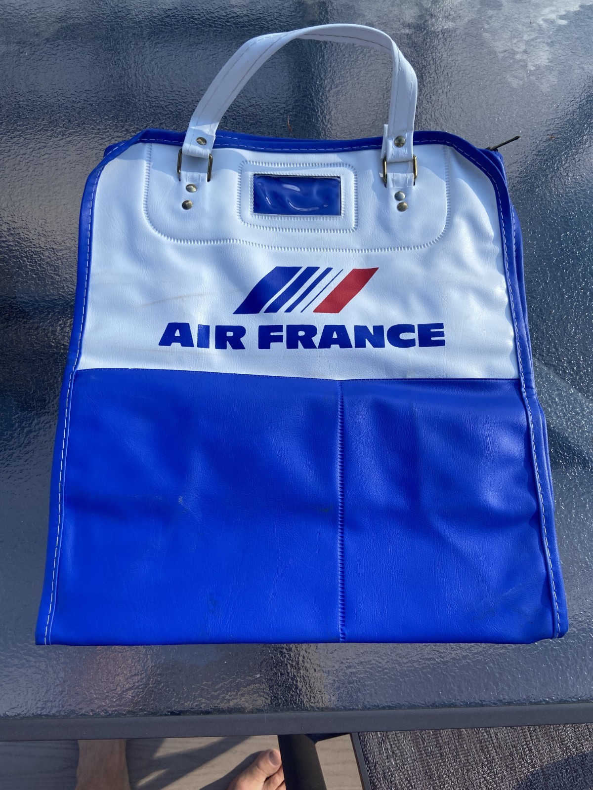 VTG 1970s Air France Flight Bag Retro Blue White Vinyl Carry On