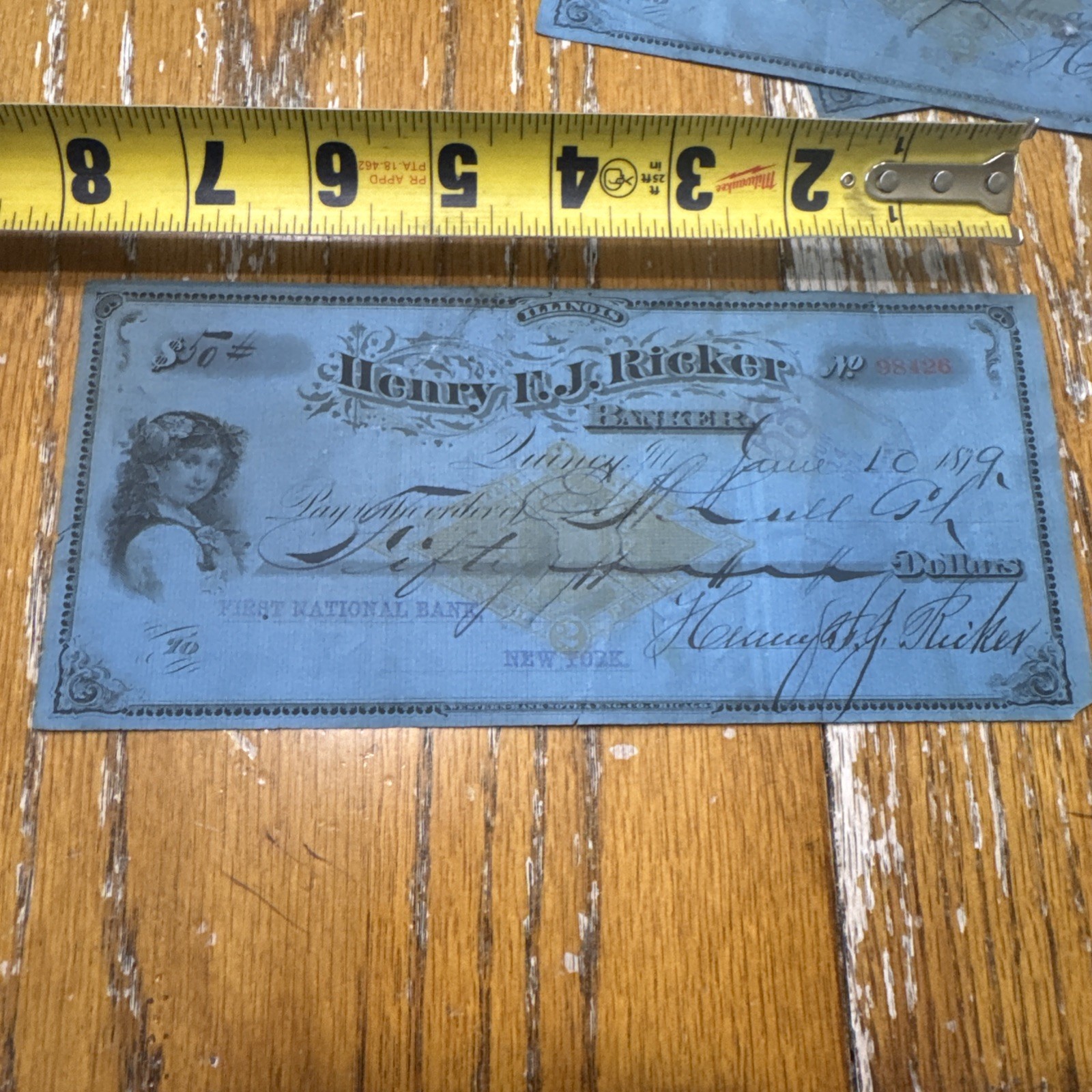 Henry Ricker Banker Quincy IL 1879 Bank Check 1 Per Order RN-G1 Henry Ricker Banker Quincy IL 1879 Bank Check 1 Per Order RN-G1