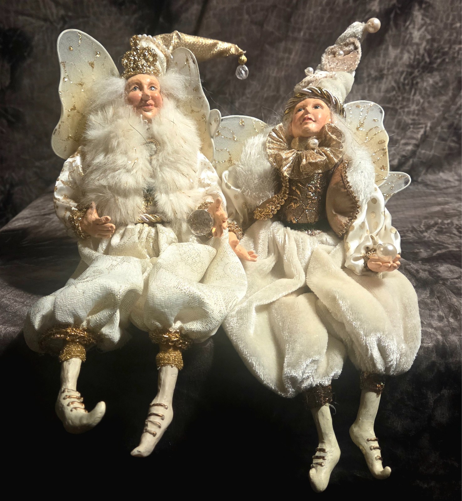 Vintage Winward Fairy Pixie Elf Shelf Sitters Christmas Table Top Pair