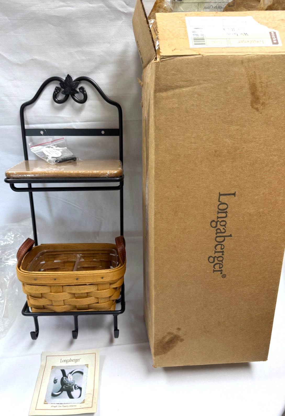 LONGABERGER WROUGHT IRON STACK RACK WITH SHELF AND BASKET - #71345 - NEVER USED