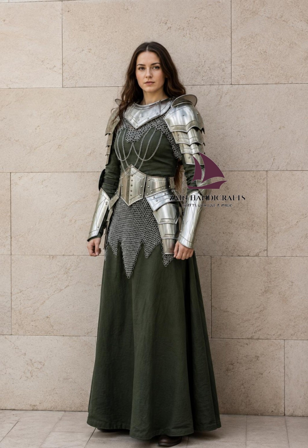 ZAIN Medieval Female Knight Armor Set Handmade Silver Chainmail LARP Cosplay