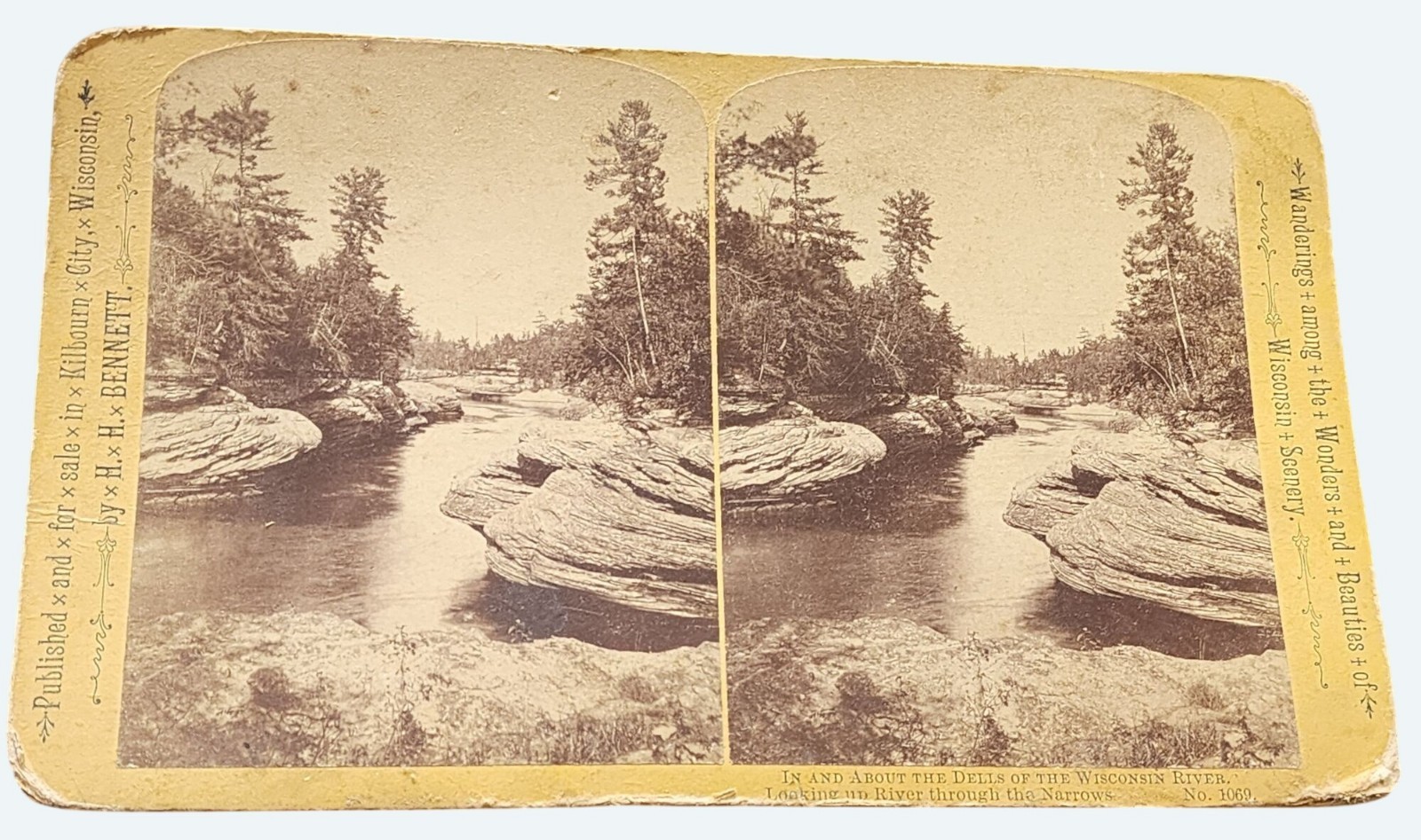 Antique Stereoview Cabinet Card Wisconsin Dells River narrows H.H. Bennett