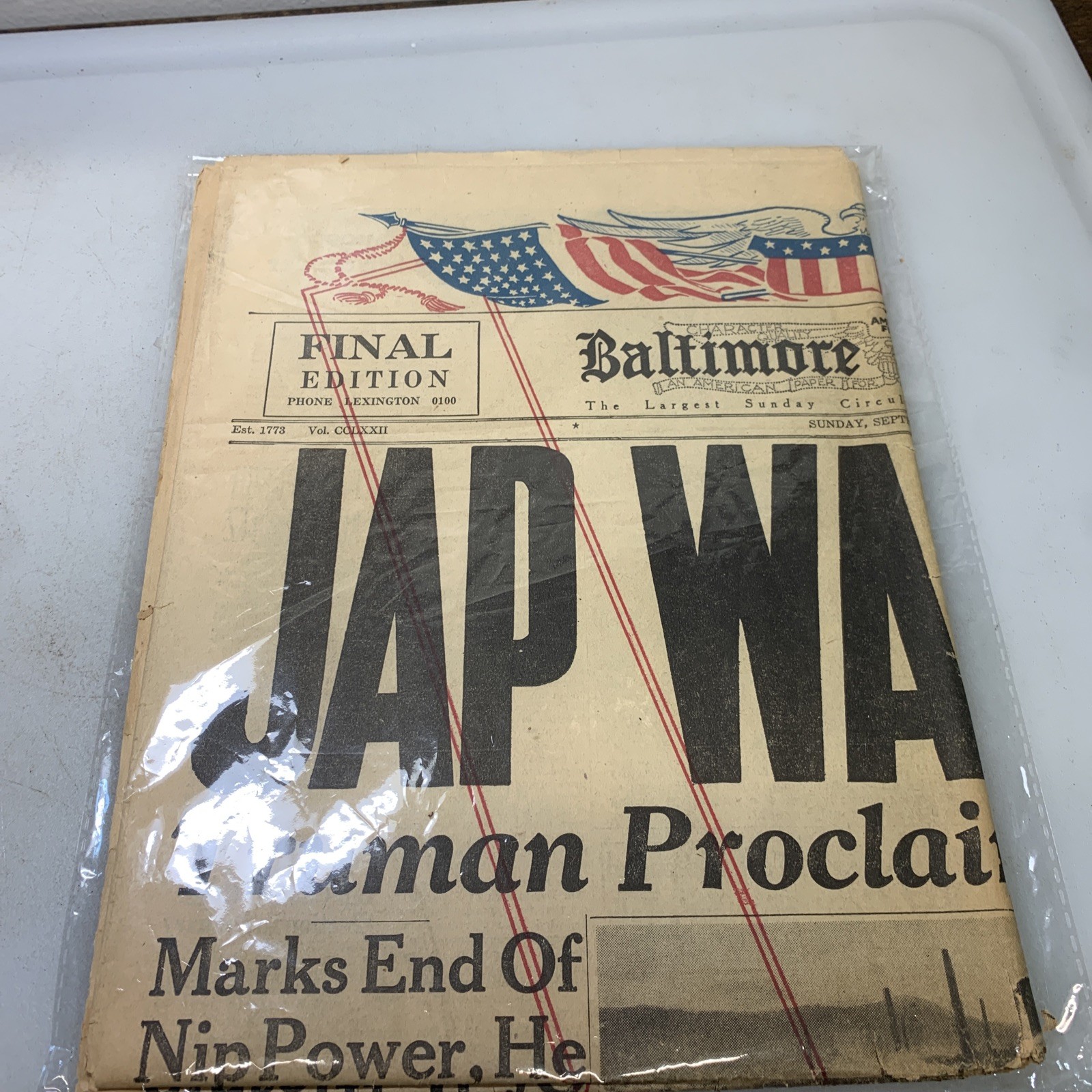 WWII August 14, 1945 Baltimore News-Post first section ~ JAPANESE GIVE UP