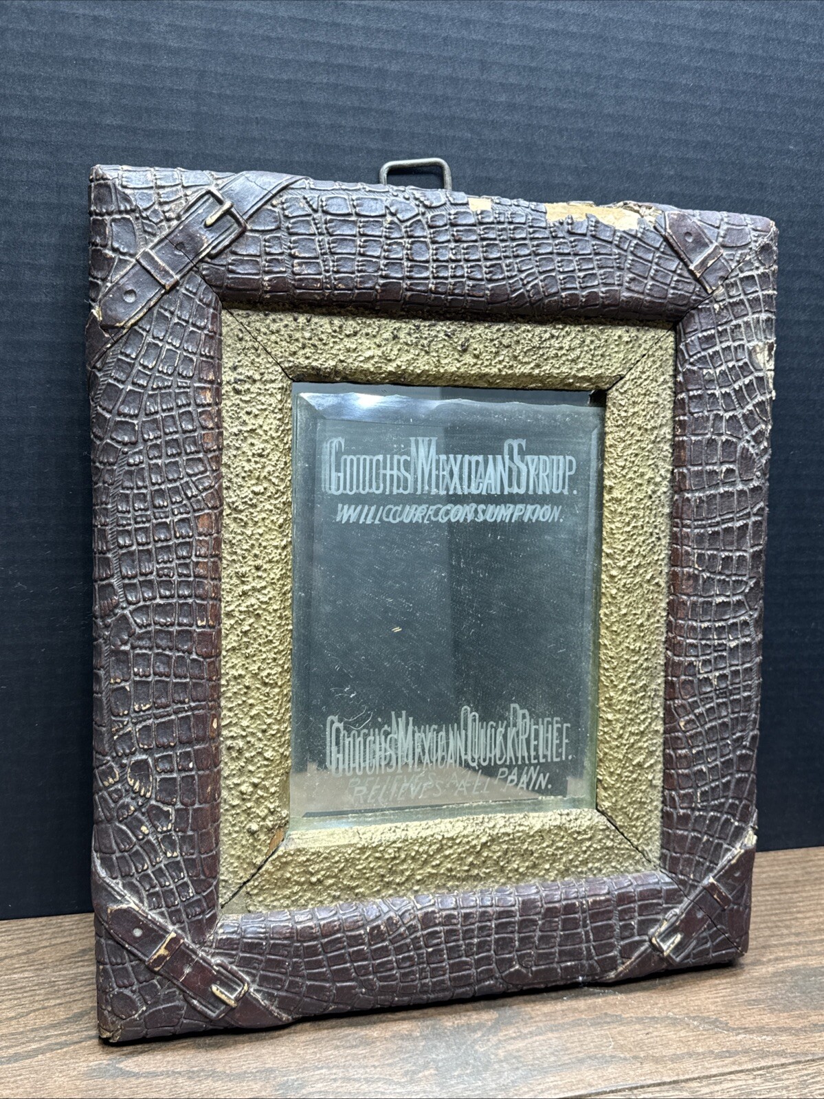 ANTIQUE 1880’S GOOCHS MEXICAN SYRUP ADVERTISING MIRROR CINCINNATI OHIO 