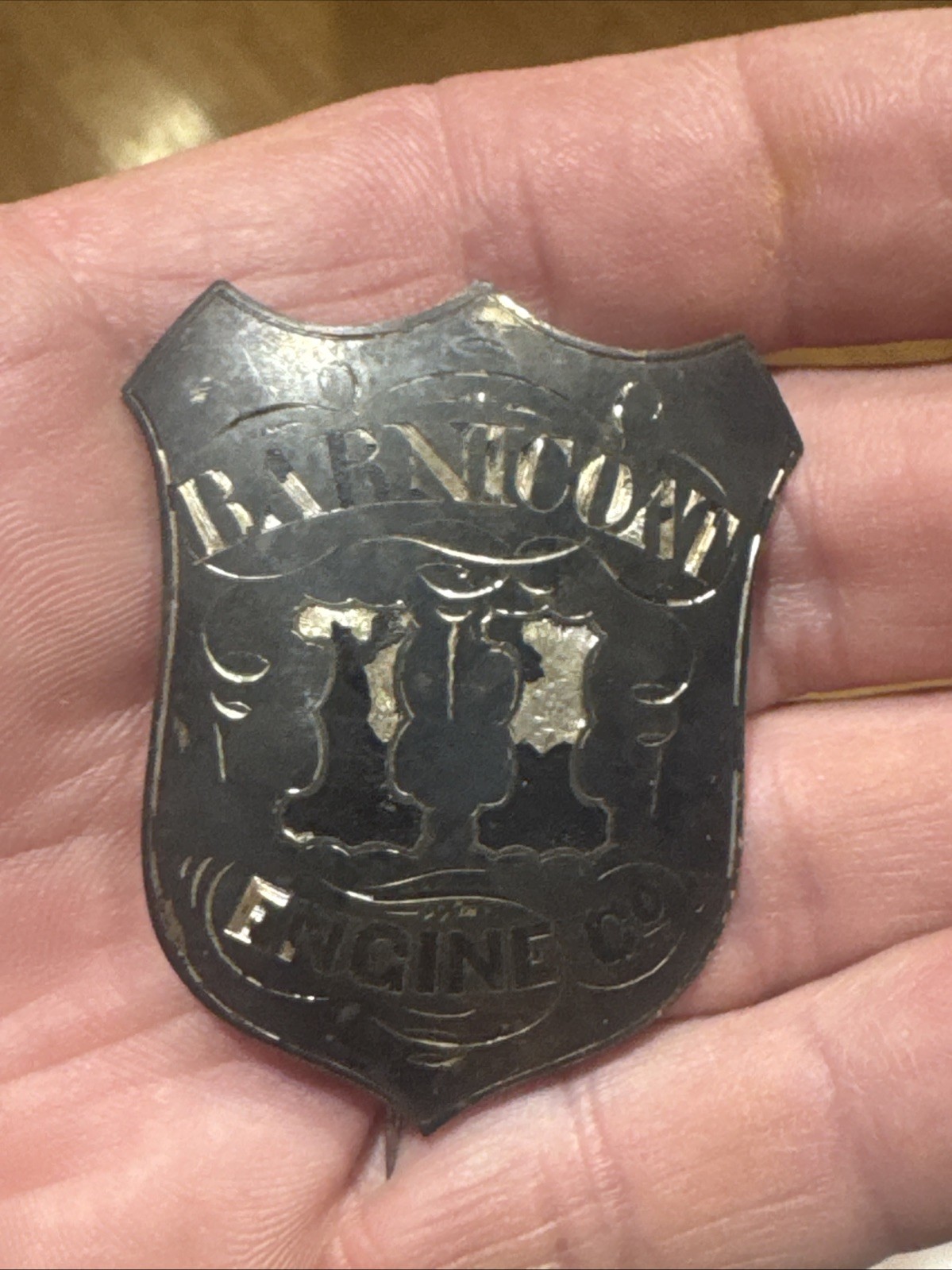 Antique 1880s Boston Obsolete Badge Silver Barnicoat 11 Engine Co Rare Fire Dept