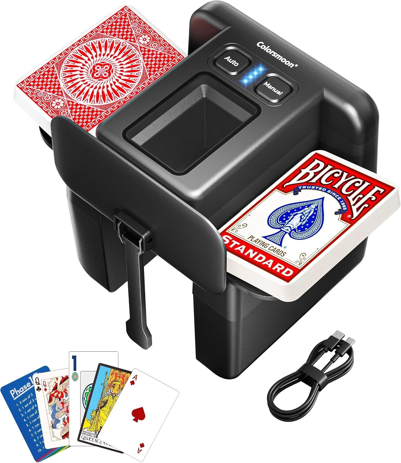 Automatic Card Shuffler - 4 Deck USB-C Rechargeable (Black) Electric Shuffling
